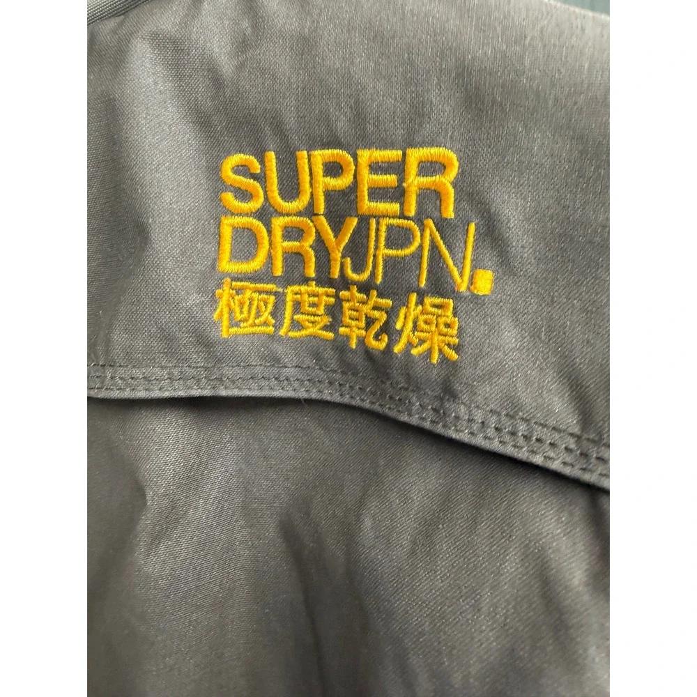 Superdry Safari Wax Harrington Jacket Charcoal Grey Plaid Lined Kids Medium